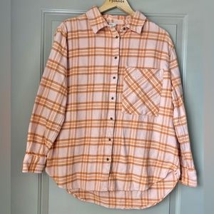 Aerie Oversized Vintage Orange Plaid Button Down Flannel | Size S